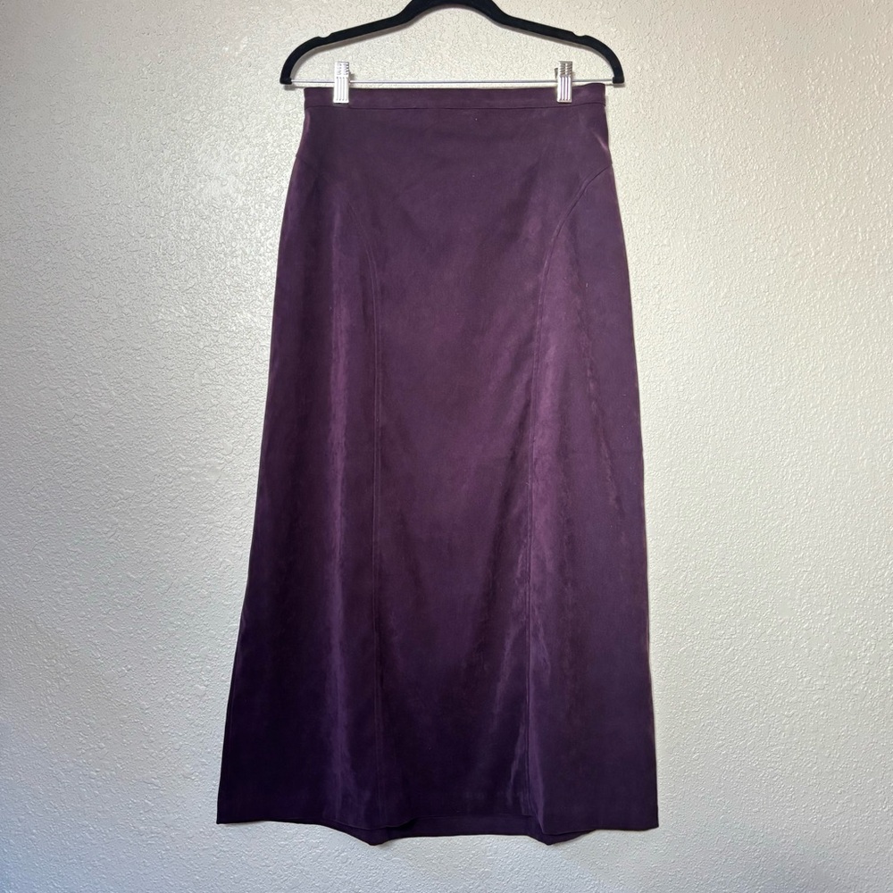 Vintage T & Company Dark Purple Faux Suede Midi Skirt Extra Large